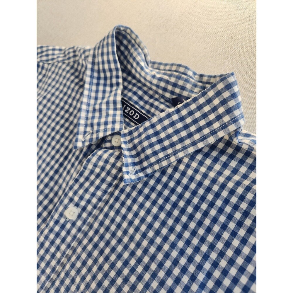 IZOD Men's L Blue White Checker Woven Short Sleeve Button-Up Shirt #45P3110 #038 - Picture 1 of 12